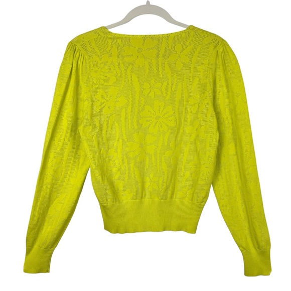 Banjanan Chartreuse Floral Jacquard Knit Sweater Cotton Blend Size M - Picture 3 of 11
